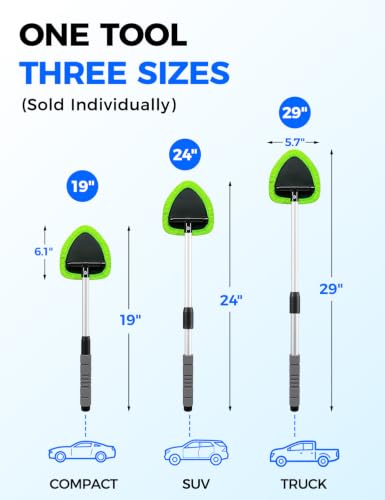XINDELL 29-inch Windshield Cleaner Tool – Car Interior Window Cleaning Kit with Extended Long Handle & 4 Microfiber Pads, Auto Wiper Windshield Brush for Car, Trucks, SUVs, RVs & Home - size: 29in