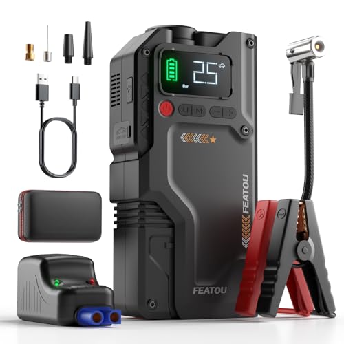 Jump Starter with Air Compressor, 5 in 1 Functional Jump Box 5500A Peak Power Pack with 150PSI Digital Tire Inflator, Portable Car Charger Jumper for 9.0L Gas or 7.5L Diesel - color: Black