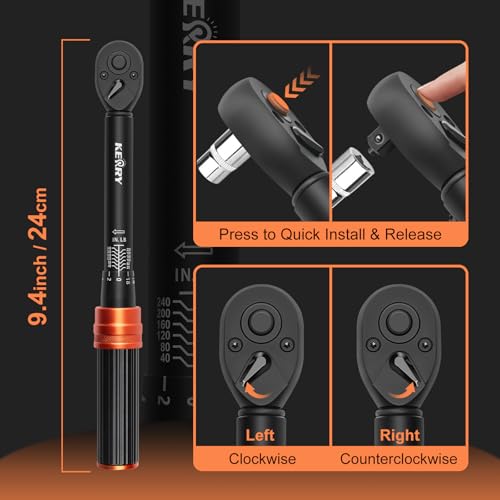Kerry 1/4 Inch Drive Click Torque Wrench, 20-240 IN.LB/2.3-27.1 Nm, ±3% High Accuracy, Dual Range Scales, Clearly Graduated, Eeasy Read, Hardened Alumium Alloy, 72 Tooth Click Torque Wrench for Bike - size: 1pcs 1.67-20 FT.LB, style: 1/4"