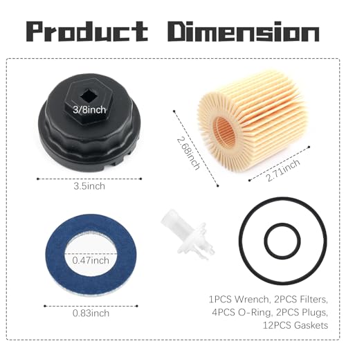 64mm Oil Filter Wrench Kit,Engine Oil Filter Removal Tool with OEM 04152-yzza1 Filters and 80430-12031 Gaskets,Professional Oils Change Tools Compatible with Toyota Lexus Scion