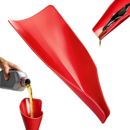 JUSTTOP Flexible Oil Funnel,Reused Flexible Foldable Oil Drain Funnel,Form a Funnel Flexible Draining Tool for Most Cars, Trucks, Motorcycles,Soft Silicone Material,Easy to Clean(Red) - size: Silicone-Red