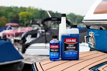 STA-BIL Marine Tune-Up Fuel Treatment – Cleans Carburetors and Injectors – Fixes Rough Running Engines – Eliminates Water – Treats up to 20 Gallons – 8 oz. (22313), Blue, 8oz | Treats 20 gallons. Cleans fuel systems, removes water, and restores performanc