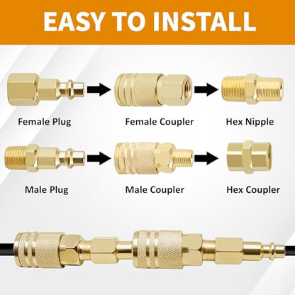 Air Coupler & Plug Kit,62 Pcs 1/4" NPT Air Tool Fittings Set,Quick Connect Air Hose Fittings Air Compressor Accessories