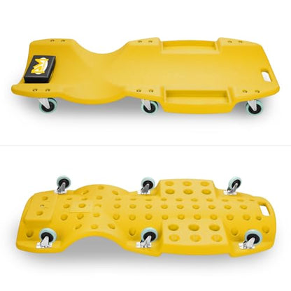 PM PERFORMOTOR Inches Heavy-Duty Low-Profile Roller Automotive Creeper with Padded Headrest, Yellow, PM-TOL-CPC48-YL - size: 48 Inches