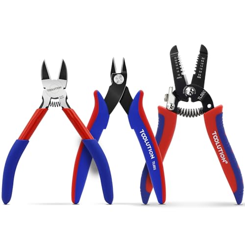 3-Piece Electrician's Pliers Set Professional Wire Stripping Tool | 7" Wire Stripper & 5" Wire Cutter& Flush Cutter Spring-Loaded Design & Non-Slip Grip for Electrical Work, DIY, Crafting - color: Wire Cutter+flush Cutter+wire Stripper