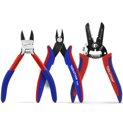 3-Piece Electrician's Pliers Set Professional Wire Stripping Tool | 7" Wire Stripper & 5" Wire Cutter& Flush Cutter Spring-Loaded Design & Non-Slip Grip for Electrical Work, DIY, Crafting - color: Wire Cutter+flush Cutter+wire Stripper