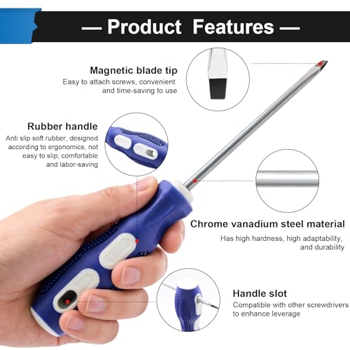 2-Pack 4 Inch Slotted & Phillips Screwdriver Set, Long Phillips and Flat Head Magnetic Screwdriver with Rubber Handle - size: 4 Inch