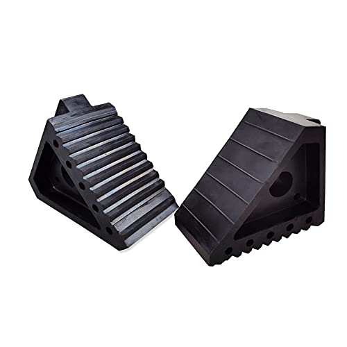 HOXWELL Solid Heavy Duty Rubber Wheel Chocks 2 Packs, Premium Chock for Car, Travel Trailers, RV, Truck, and ATV(2 pcs, Black) 8" x 4" x 6" - color: Black 2 pack