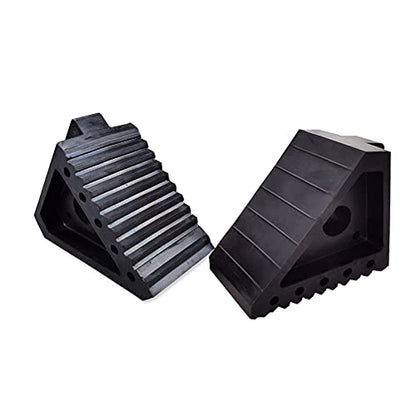 HOXWELL Solid Heavy Duty Rubber Wheel Chocks 2 Packs, Premium Chock for Car, Travel Trailers, RV, Truck, and ATV(2 pcs, Black) 8" x 4" x 6" - color: Black 2 pack