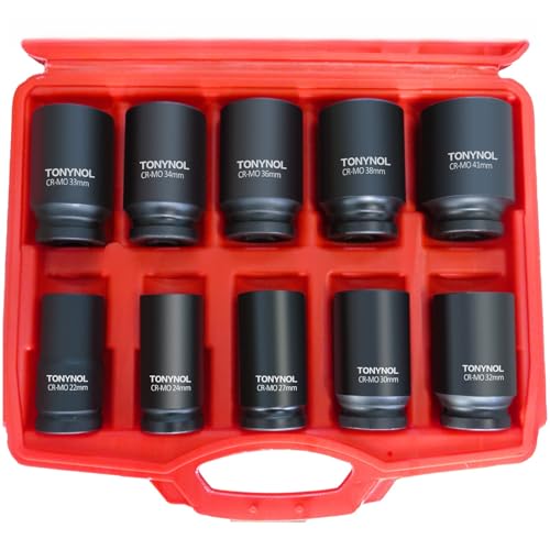 TONYNOL 3/4 Inch Drive Deep Impact Socket Set,6-Point,Metric Size(22mm to 41mm),10 Pcs,Cr-Mo.Heavy Duty Impact Socket Set,With a Storage Case. - size: 3/4" Drive 10-Piece (7/8" to 1-5/8") Deep