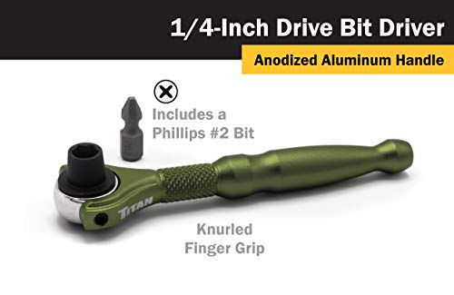 Titan Tools 11325 1/4-Inch Drive x 4-Inch 90-Tooth Swivel Head Micro Ratcheting Bit Driver - Green - style: Swivel Head - Green