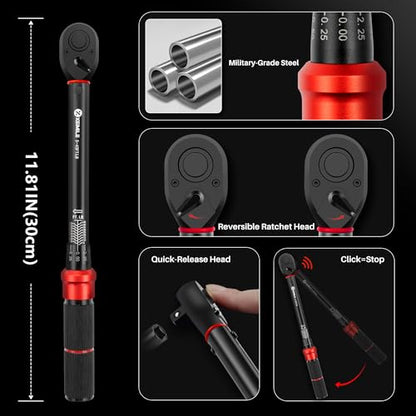 3/8-Inch Drive Click Torque Wrench-5-45Ft-Lb for Car Motorcycle DIY | Adjustable Inch Pound Torque Wrench(6.8-61Nm),72T Dual-Direction Dual Range,3% Precision for Bicycle,Small Engine,Electrical - size: 3/8"DR.5~45 FT-LB