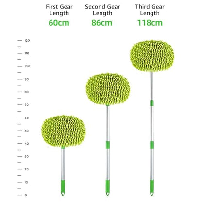Weiliya 47.5"" Car Wash Brush Mop Cleaning Tool with Long Handle Kit for Washing Detailing Cars Truck, SUV, RV, Trailer, Boat 2 in 1 Chenille Microfiber Sponge Duster Not Hurt Paint Scratch Free