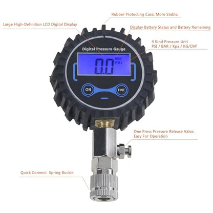 LCD Digital Engine Compression Tester Pressure Gauge Tester Kit 250 PSI Petrol Gas Engine Cylinder Tester,Automotive Engine Cylinder Leak Down Pressure Gauge for Cars,Vans,Motorcycles,Trucks. - style: Digital Type