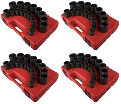 SUNEX TOOLS 2819 1/2-Inch Drive 12-Point SAE Impact Socket Set, 19 Piece (Pack of 4) - size: SAE 12 Point (Pack of 4)