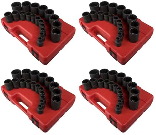SUNEX TOOLS 2819 1/2-Inch Drive 12-Point SAE Impact Socket Set, 19 Piece (Pack of 4) - size: SAE 12 Point (Pack of 4)