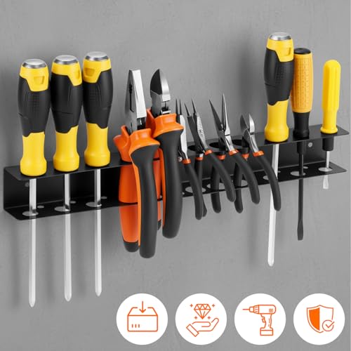 QWORK Screwdriver Pliers Holder Wall Mount, Heavy Duty Wall Mounted Hand Tool Organizer, 15.75 Inch for Garage Workshop
