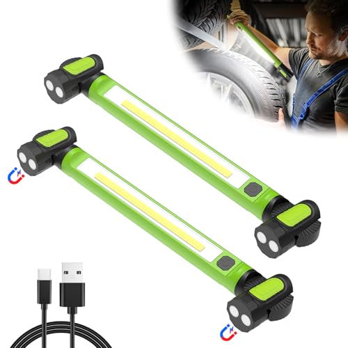 2 Pack Mechanic Work Light, 3000LM Rechargeable LED Bar, Portable, Magnetic, Hooks, SOS Flashlight - color: Green 2 pack