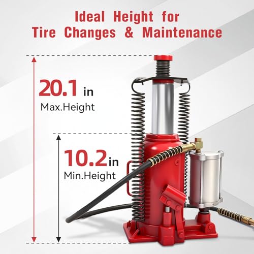 Air Hydraulic Bottle Jack, 20 Ton (44600) lbs Hydraulic Bottle Jack with 10.2''-20.1'' Lifting Range & Manual Hand Pump, for Pickup, Truck, RV, Auto Repair - color: 20 Ton