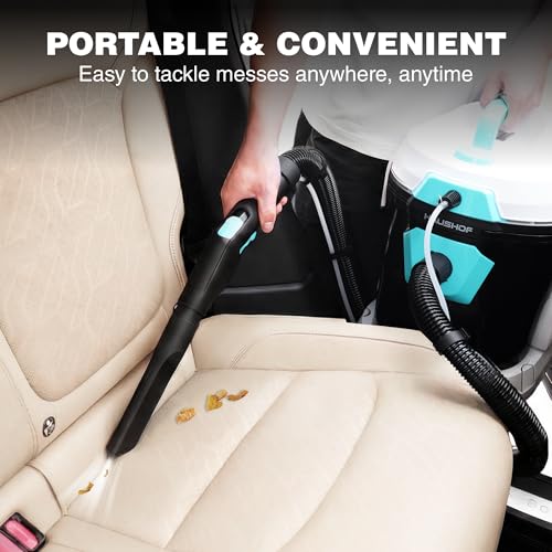 HAUSHOF 4 Gallon 5.5 Peak HP Wet/Dry Vacuum Upholstery Cleaner, Portable Shop Vacuum with 1-1/4 Inch Diameter x 5 Foot Hose, 13 Foot Cord, Ideal for Home, Workshop, and Garage Cleaning