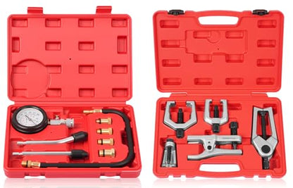 DAYUAN 8pcs Professional Petrol Engine Compression Tester Kit Bundle with DAYUAN 5pcs Professional Front End Service Tool Kit