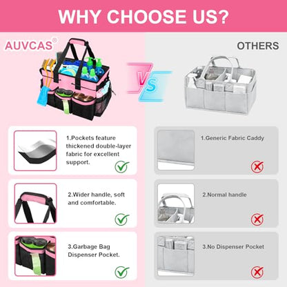 Large Cleaning Caddy Bag – Cleaning Supply Organizer Tote Bag with Handle & Adjustable Shoulder Strap for Housekeeping,Car Detailing,Portable Cleaning Caddy for Cleaning Supplies(Pink)