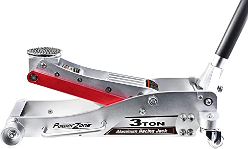 Power Zone 680061 3-Ton Aluminum Hydraulic Racing Jack, Lift Range: 3-3/4” to 19-5/16”,Silver,680061-A