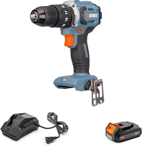 SENIX X2 20 Volt Max* Cordless 1/2-Inch Hammer Drill Driver with Brushless Motor, Power Tool Kit Includes Storage Bag, 2.0 Ah Battery,Charger,Safety Glasses (PDHX2-M2) - style: Hammer Drill Driver