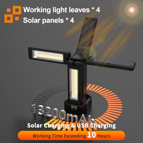 iodoo 13200mAh Rechargeable Solar Work Light with Folding Stand Support and Portable Carrying Bag, 8000 Lumen Stepless Dimmable, 4 Lighting Modes, White/Warm/Warm White (Black(Remote)) - size: Black(Remote)