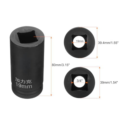 HARFINGTON 4 Point Square Socket 3/4" Drive by 19mm Metric Square Impact Socket 40CR Blackening Standard Wheel Sockets Pneumatic Socket Tool for Auto Repair Mechanical Maintenance Home Use - size: 19mm
