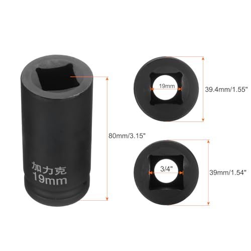 HARFINGTON 2pcs 4 Point Square Socket 3/4" Drive by 19mm Metric Square Impact Socket 40CR Blackening Standard Wheel Sockets Pneumatic Socket for Auto Repair Mechanical Maintenance Home Use - size: 19mm