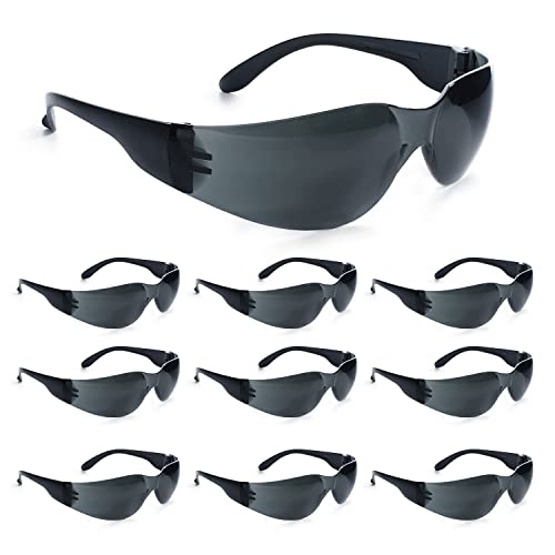 amoolo Tinted Safety Glasses Bulk of 24, Protective Safety Sunglasses, Dark Smoke Lenses for UV Protection, ANSI Z87.1 Impact Resistant Eye Protection for Work, Lab, Construction - color: Smoke, size: Adult's Size - 24 Pack