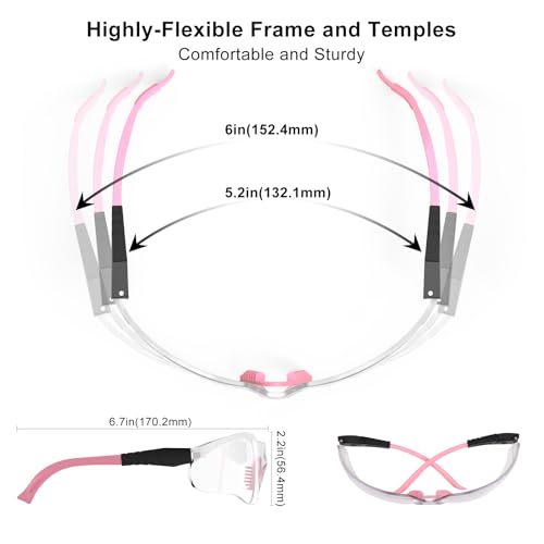 xaegistac Shooting Glasses Anti Fog -Shooting Range Eye Protection | Adjustable Safety Glasses with Z87.1 Certificated Impact Reistance - color: Pink Frame Clear Lens