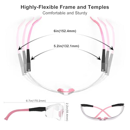 xaegistac Shooting Glasses Anti Fog -Shooting Range Eye Protection | Adjustable Safety Glasses with Z87.1 Certificated Impact Reistance - color: Pink Frame Clear Lens