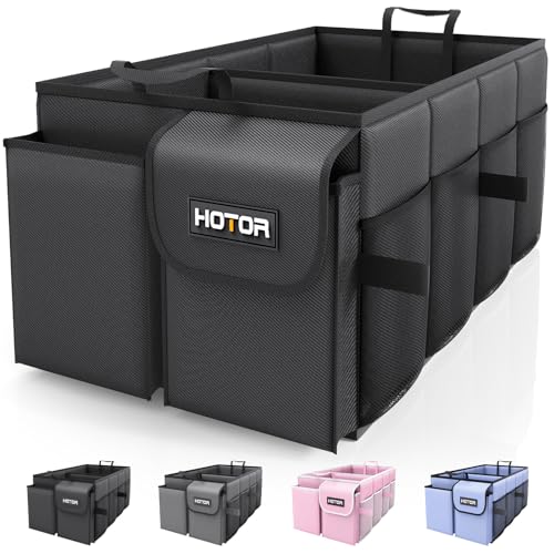 HOTOR Trunk Organizer - Car Organizer, Foldable Trunk organizer for SUVs & Sedans, Sturdy Car Organization for Car Accessories, Tools, Sundries, Black, 2 Compartments, 21.3"×12.6"×10.6" - color: Black, size: Medium (2 Compartments)