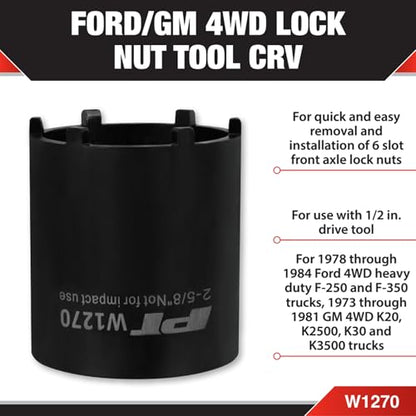 Performance Tool W1270 Ford/Gm 4 Wheel Drive Lock Nut Tool, 1/2-Inch Drive x 2-5/8-Inch Lock Nut Socket