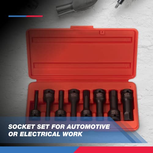 NEIKO 01137B 1/2-Inch-Drive Allen Socket Set, 3-Inch Length, 1/2-Inch Impact Hex-Bit Socket Set, SAE Hex Driver 1/4" to 3/4", CrMo Steel, Impact-Grade, 8-Piece Set - style: SAE