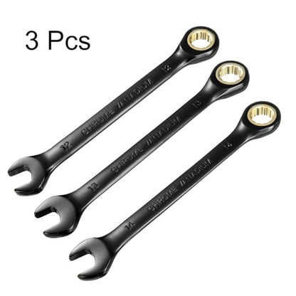 HARFINGTON 3Pcs Ratcheting Wrench Set 12-14mm Metric Open End Wrench 72-Teeth CR-V Steel 12 Point Nickel Plated Combination Ratchet Wrench for Fasteners Nut Bolt - size: 12mm/13mm/14mm