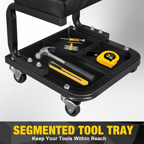 YELLOW JACKET Creeper Garage/Shop Seat, 250 LBS Capacity Rolling Padded Mechanics Stool Removal Seat with Tool Tray - size: Large