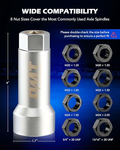 OMT 10pc Axle Spindle Threading Set, Thread Chaser Kit with 8 Rethread Dies | M20 M22 M24 & 3/4" 13/16" UNEF, 1-1/16" Extension Bar, Inner Grooves Expel Metal Chips, Heavy-Duty Steel, For Mechanics