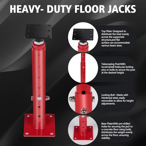 Floor Joist Jack, 19"- 36"(1'7"-3) Height Range Adjustable Floor Joist Jack House Jack Post,Telescoping Jack for Temporary Support for Leveling,4400 lbs Height Capacity(Each)-4Pack - size: 4PACK