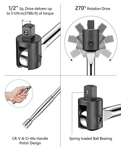 MAXPOWER 1/2-Inch Drive 24" Breaker Bar with 125mm Extension Bar, and 3- piece Sockets Including 17 mm, 19 mm, and 21 mm - style: 24" Flexible drive