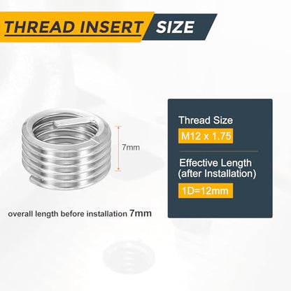 HARFINGTON 20pcs Wire Thread Repair Inserts M12 x 1.75 x 1D (12mm) Metric 304H Stainless Steel Helical Coiled Wire Screw Threaded Sleeve Sheath for Automotive Repairs - size: M12 x 1.75 x 1D