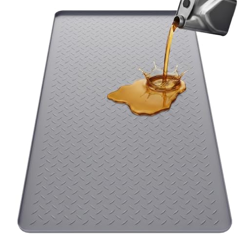 Oil Spill Mat 51" x 26", Large Silicone Oil Mat for Garage, Oil Change Mat with 0.7" Raised Edge, Leak Containment, Oil Drip Pan Alternative for Car, Lawn Mowers (Gray)