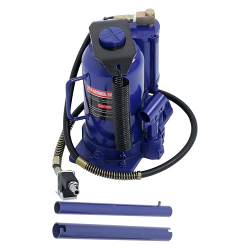 20 Ton Pneumatic Air Hydraulic Bottle Jack with Manual Hand Pump Replacement for Heavy Duty Auto Truck Travel Trailer Blue