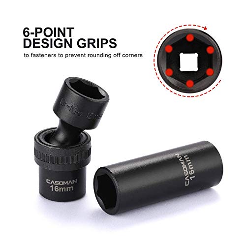 CASOMAN 87PCS 3/8" Drive Master Impact Socket Set, SAE & Metric Standard, Deep, Swivel Sockets,Cr-MO Steel, Includes Star and Inverted Star Socket, Impact Universal Joint, Extension Bars - size: 3/8" Drive