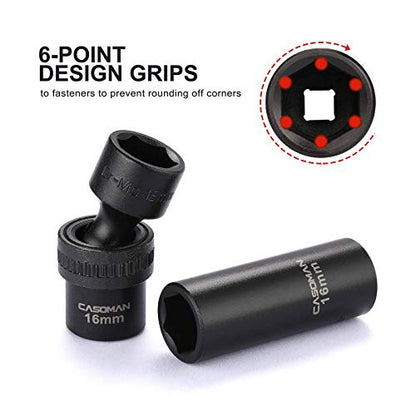 CASOMAN 87PCS 3/8" Drive Master Impact Socket Set, SAE & Metric Standard, Deep, Swivel Sockets,Cr-MO Steel, Includes Star and Inverted Star Socket, Impact Universal Joint, Extension Bars - size: 3/8" Drive
