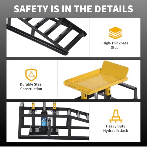2 Pack Hydraulic Car Ramps 5 Ton Capacity, Heavy Duty Steel Vehicle Ramps with 9.8"-15" Adjustable Height for Oil Changes & Maintenance, Low Profile Wide Deck for Cars SUVs Trucks - color: Yelow, 2 Pack