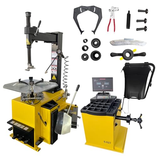 Tire Changer and Automatic Wheel Balancer Combo with 12"-24" Rim Range, 110V Professional Equipment for Auto Shops and Garages