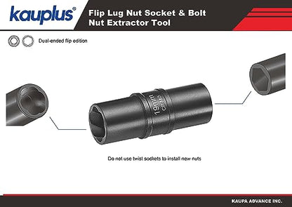 5PCS 1/2-Inch Damaged Bolt Extractor Flip Socket Set, Rounded-off Lug Nut Socket Removal, Metric, 17MM, 19MM, 21MM, W/3-Inch Extension, and a drift punch nut removal bar